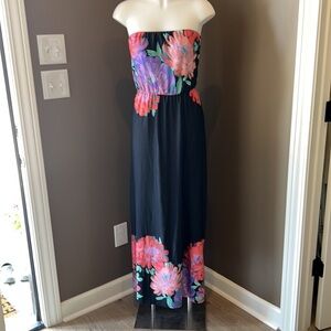 MUN Y2K Boho Strapless Floral Keyhole Cutout Maxi Dress Size Medium
